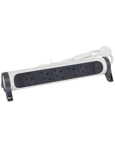 Regleta de Enchufes 5 tomas ransates fija y giratoria 1,5Mts Cable y Interruptor 2P+T protección sobretensiones Blanca y Negra