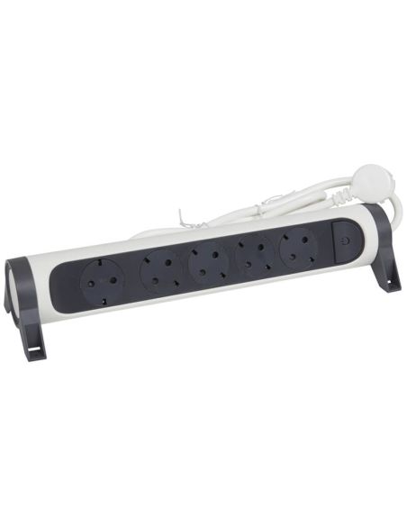 Regleta de Enchufes 5 tomas ransates fija y giratoria 1,5Mts Cable y Interruptor 2P+T protección sobretensiones Blanca y Negra