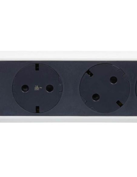 Regleta de Enchufes 5 tomas ransates fija y giratoria 1,5Mts Cable y Interruptor 2P+T protección Blanca y Negra 694531