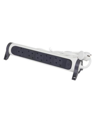 Regleta de Enchufes 5 tomas ransates fija y giratoria 1,5Mts Cable y Interruptor 2P+T protección Blanca y Negra 694531