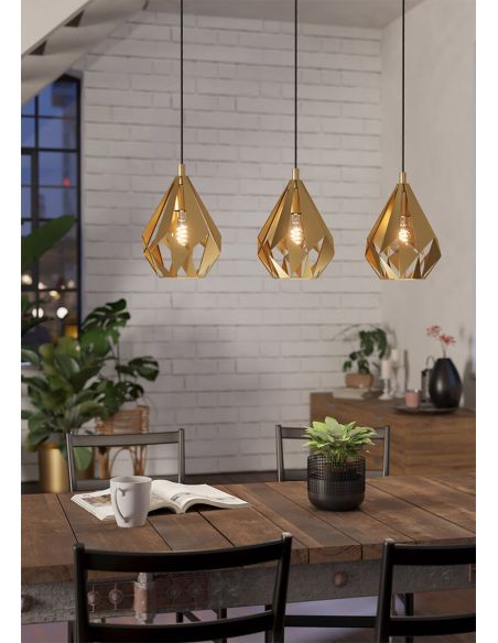 Ambiente Lámpara Colgante con 3 pantallas Doradas suspendidas de Acero Cartlon 43909
