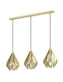 Luminária pendente com 3 cúpulas suspensas em aço dourado, Carlton 43909