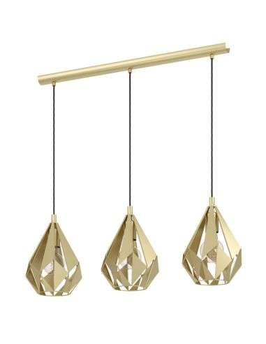 Luminária pendente com 3 cúpulas suspensas em aço dourado, Carlton 43909