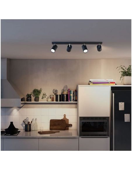 Regleta con 4 focos KOSIPO bombilla GU10 IP20 Techo/Pared | LeonLeds