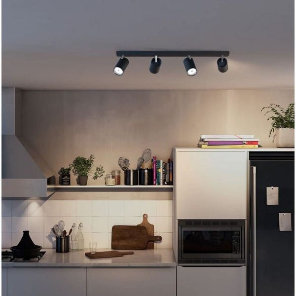 Regleta con 4 focos KOSIPO bombilla GU10 IP20 Techo/Pared | LeonLeds