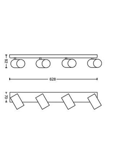 Barrette avec 4 ampoules KOSIPO GU10 IP20 Plafond/Mur | LéonLeds