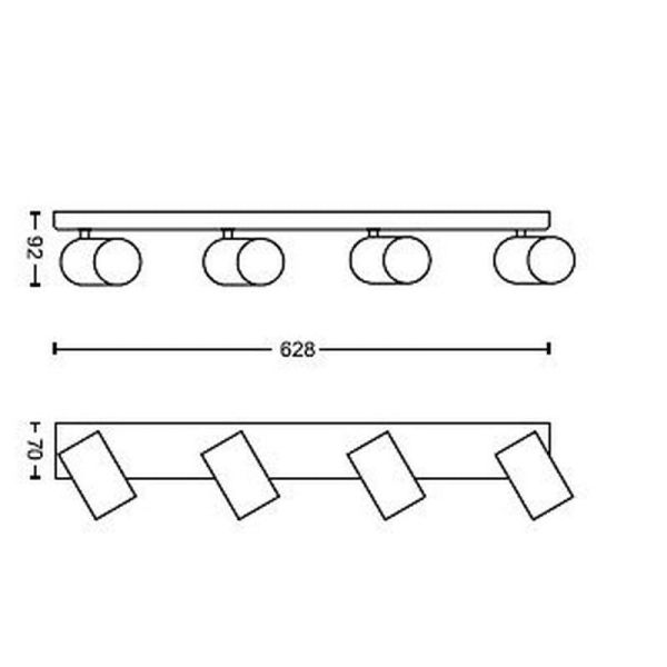 Regleta con 4 focos KOSIPO bombilla GU10 IP20 Techo/Pared | LeonLeds
