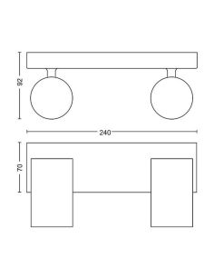 Regleta 2 luces Techo o Pared KOSIPO Blanco ClickFix IP20 | LeonLeds 2
