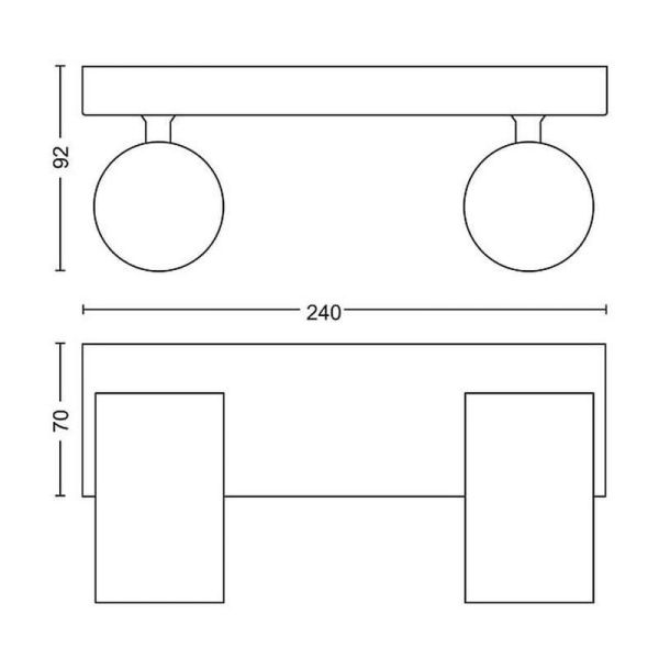 Regleta 2 luces Techo o Pared KOSIPO Blanco ClickFix IP20 | LeonLeds