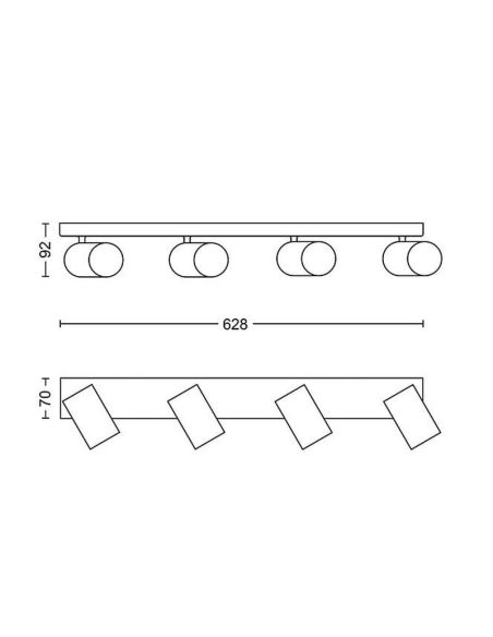 Regleta con 4 focos KOSIPO Blanco IP20 para Techo o Pared | LeonLeds