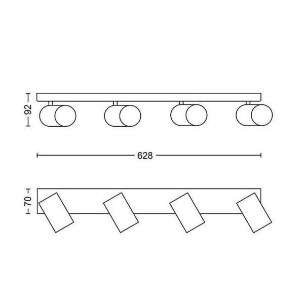 Regleta con 4 focos KOSIPO Blanco IP20 para Techo o Pared | LeonLeds