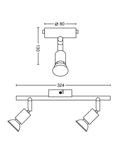 Regleta 2 focos Orientables LIMBALI Bombillas GU10 Níquel IP20 | LeonLeds