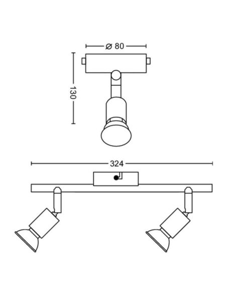 Regleta 2 focos Orientables LIMBALI Bombillas GU10 Níquel IP20 | LeonLeds