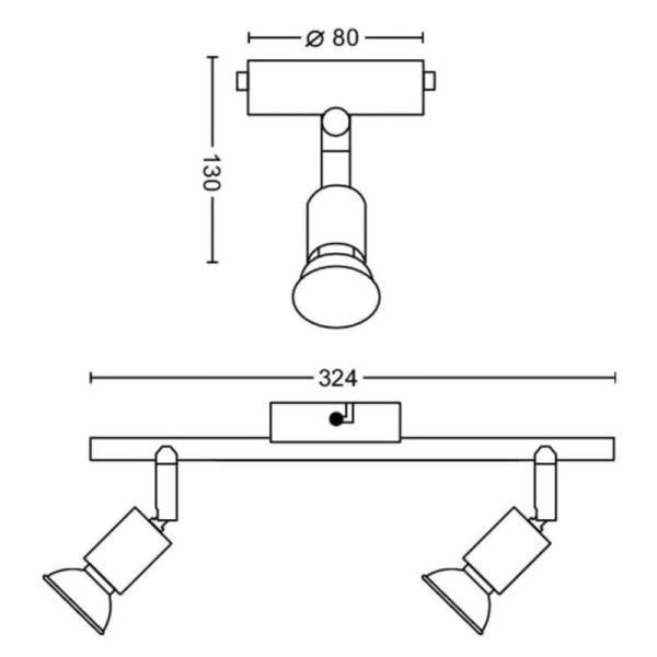 Regleta 2 focos Orientables LIMBALI Bombillas GU10 Níquel IP20 | LeonLeds