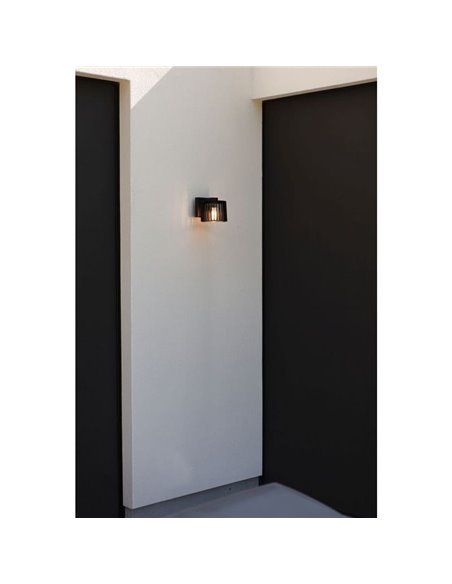 Aplique de parede exterior moderno em alumínio preto fosco SHYNE E27 vidro transparente IP54