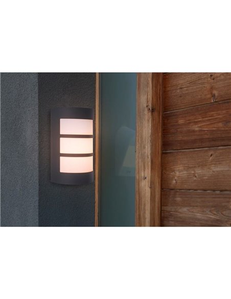 Candeeiro de parede exterior NILA em aço inoxidável antracite E27. INFORMAÇÕES DO PRODUTO: recomenda-se o uso de lâmpada