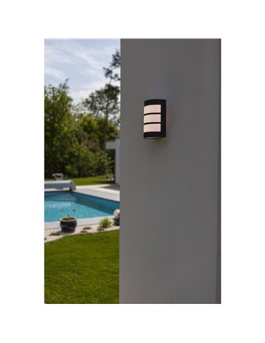 Candeeiro de parede exterior NILA em aço inoxidável antracite E27. INFORMAÇÕES DO PRODUTO: recomenda-se o uso de lâmpada