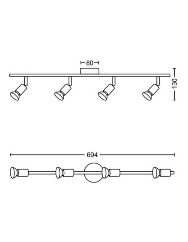 Barrette 4 Spots Orientables LIMBALI IP20 Couleur Nickel | LéonLeds