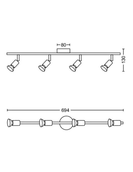 Barrette 4 Spots Orientables LIMBALI IP20 Couleur Nickel | LéonLeds