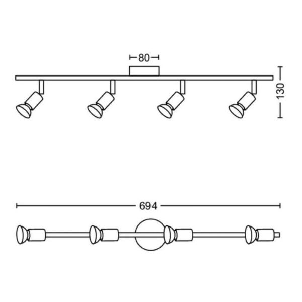 Barrette 4 Spots Orientables LIMBALI IP20 Couleur Nickel | LéonLeds