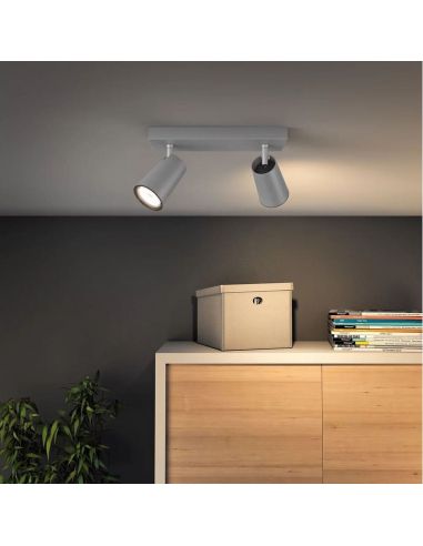 PAISLEY Bande lumineuse réglable à 2 lumières couleur aluminium IP20 pour plafond ou mur | LéonLeds