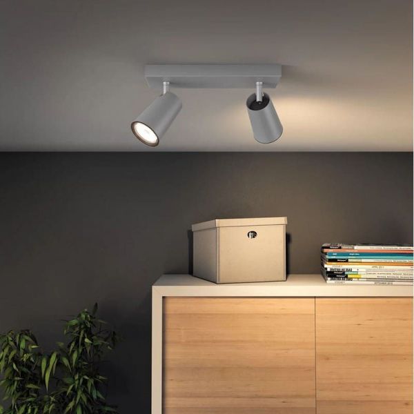 PAISLEY Bande lumineuse réglable à 2 lumières couleur aluminium IP20 pour plafond ou mur | LéonLeds