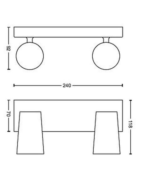 PAISLEY Bande lumineuse réglable à 2 lumières couleur aluminium IP20 pour plafond ou mur | LéonLeds