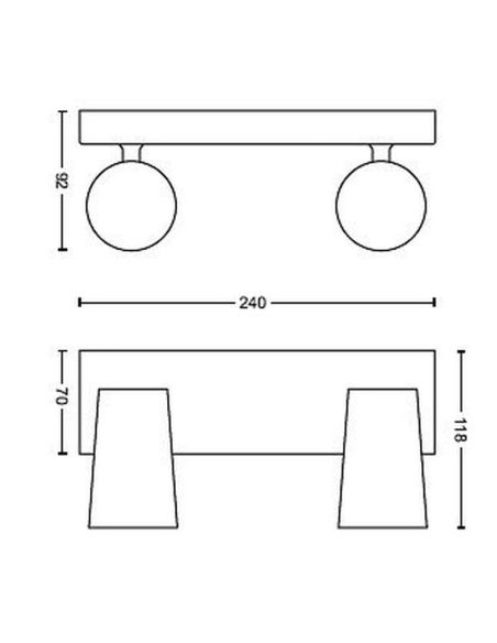 Regleta 2 luces Orientables PAISLEY IP20 Techo o Pared medidas producto| LeonLeds