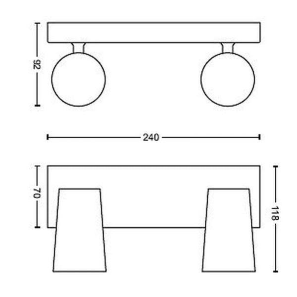 Regleta 2 luces Orientables PAISLEY IP20 Techo o Pared medidas producto| LeonLeds