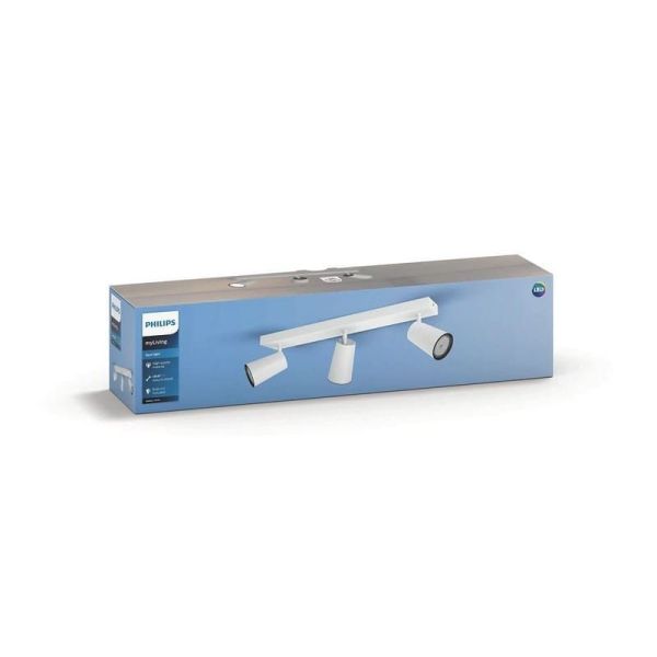 Regleta 3 Focos PAISLEY Color Blanco Cabezal Orientable IP20 Techo o Pared | LeonLeds