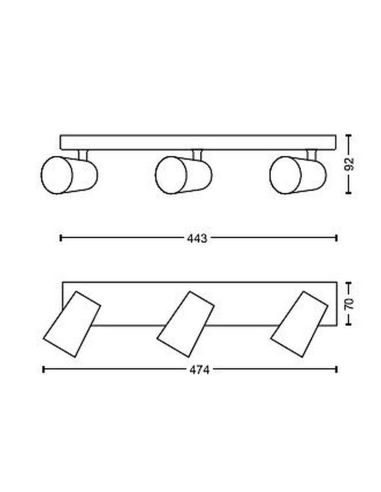 Regleta 3 Focos PAISLEY Color Blanco Cabezal Orientable IP20 Techo o Pared | LeonLeds