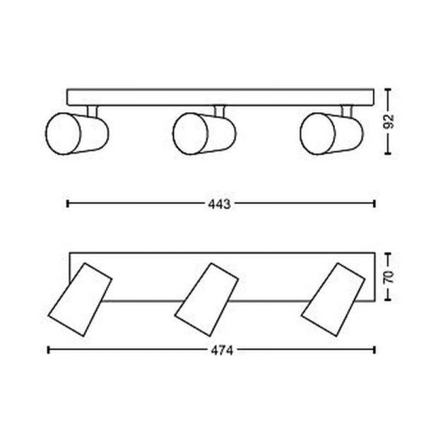 Regleta 3 Focos PAISLEY Color Blanco Cabezal Orientable IP20 Techo o Pared | LeonLeds