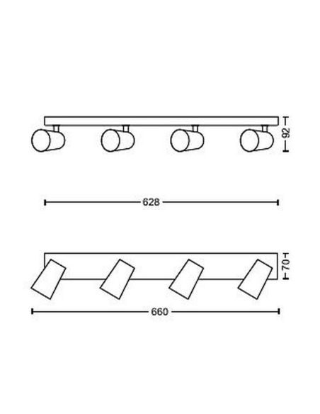 Regleta 4 Focos Orientables PAISLEY Techo/Pared Color Níquel IP20 | LeonLeds