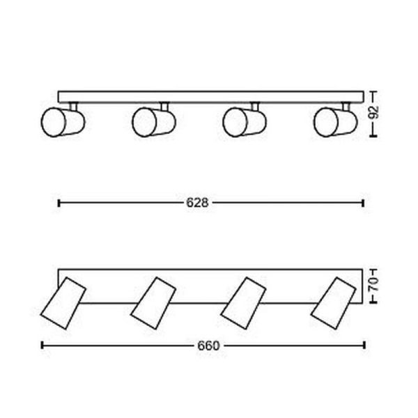 Strip 4 Spots Orientables PAISLEY Plafond/Mur Couleur Nickel IP20 | LéonLeds