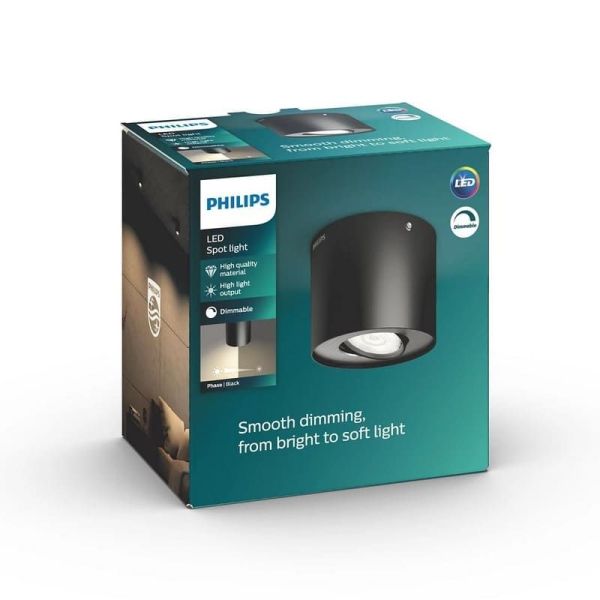 Foco de techo/pared PHASE Color Negro 1x4.5W IP20 2700K IP20 | LeonLeds