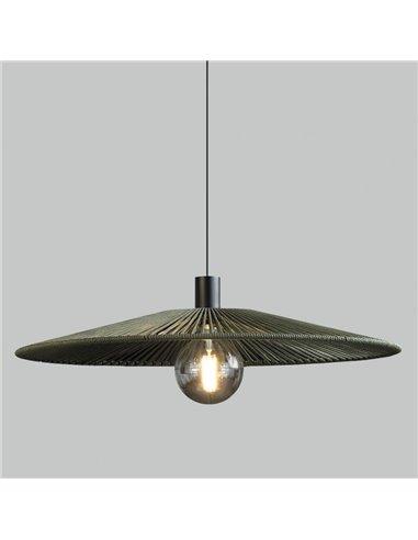 Abajur Ø 50cm PAMELA H50 mm + Disco Preto em corda e rattan, cores diversas -Configurável-