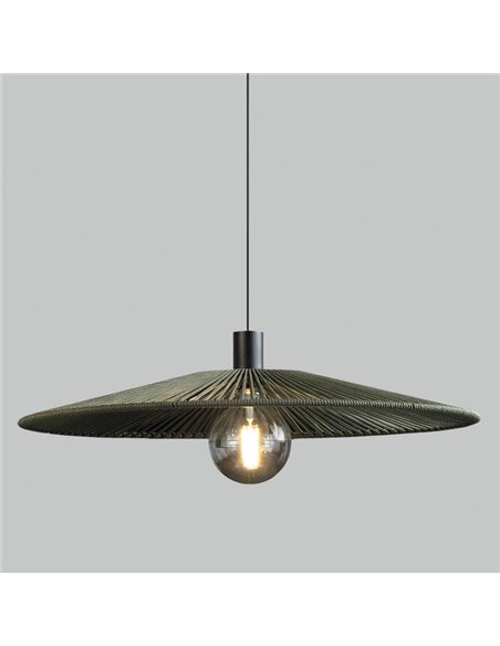 Abajur Ø 50cm PAMELA H50 mm + Disco Preto em corda e rattan, cores diversas -Configurável-