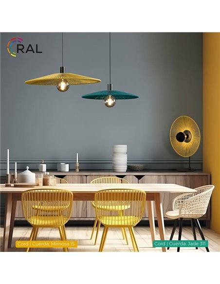 Abajur Ø 50cm PAMELA H50 mm + Disco Preto em corda e rattan, cores diversas -Configurável-