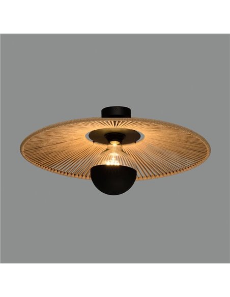 Abajur Ø 50cm PAMELA H50 mm + Disco Preto em corda e rattan, cores diversas -Configurável-
