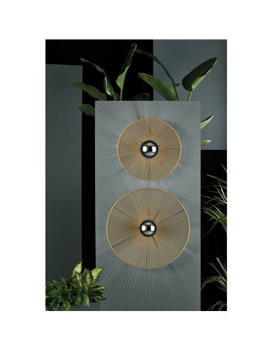 Abat-jour Ø 50cm PAMELA H50 mm + Disque Noir en corde et rotin, différents coloris -Configurable-