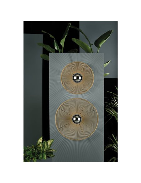 Abajur Ø 50cm PAMELA H50 mm + Disco Preto em corda e rattan, cores diversas -Configurável-