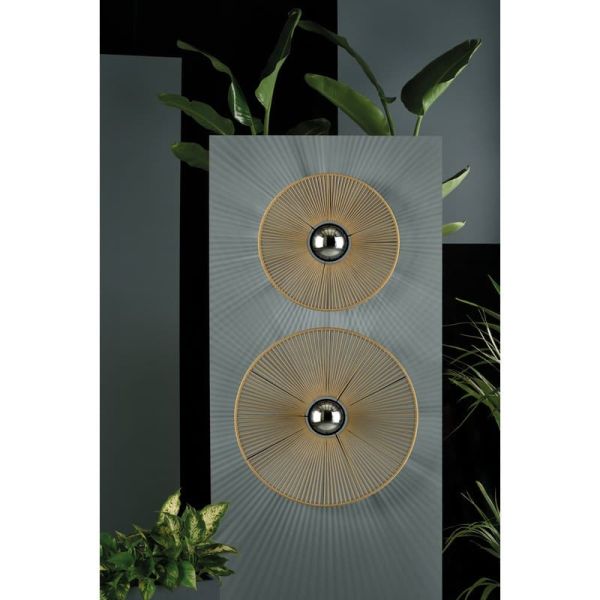 Abajur Ø 50cm PAMELA H50 mm + Disco Preto em corda e rattan, cores diversas -Configurável-