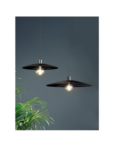 Abat-jour Ø 50cm PAMELA H50 mm + Disque Noir en corde et rotin, différents coloris -Configurable-