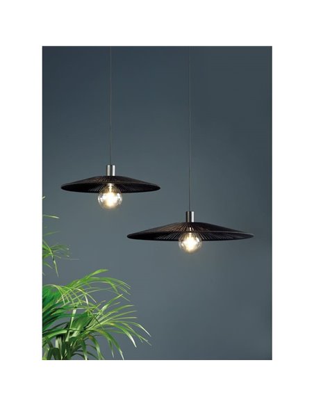 Abat-jour Ø 50cm PAMELA H50 mm + Disque Noir en corde et rotin, différents coloris -Configurable-