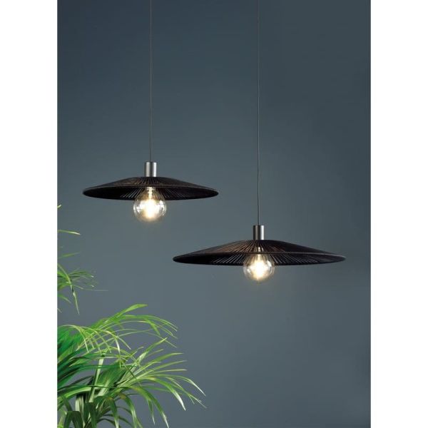 Abajur Ø 50cm PAMELA H50 mm + Disco Preto em corda e rattan, cores diversas -Configurável-
