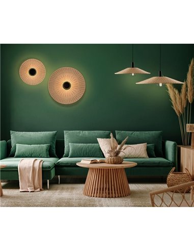 Abat-jour Ø 50cm PAMELA H50 mm + Disque Noir en corde et rotin, différents coloris -Configurable-