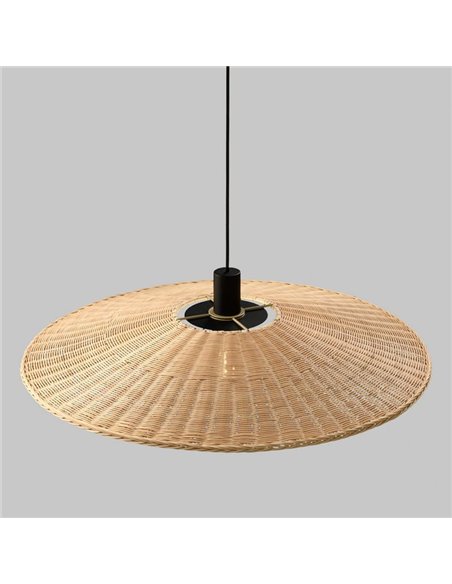 Abat-jour Ø 50cm PAMELA H50 mm + Disque Noir en corde et rotin, différents coloris -Configurable-