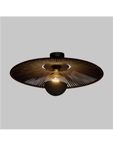 Abat-jour Ø 68cm PAMELA H70 mm + Disque Noir en corde et rotin, différents coloris -Configurable-