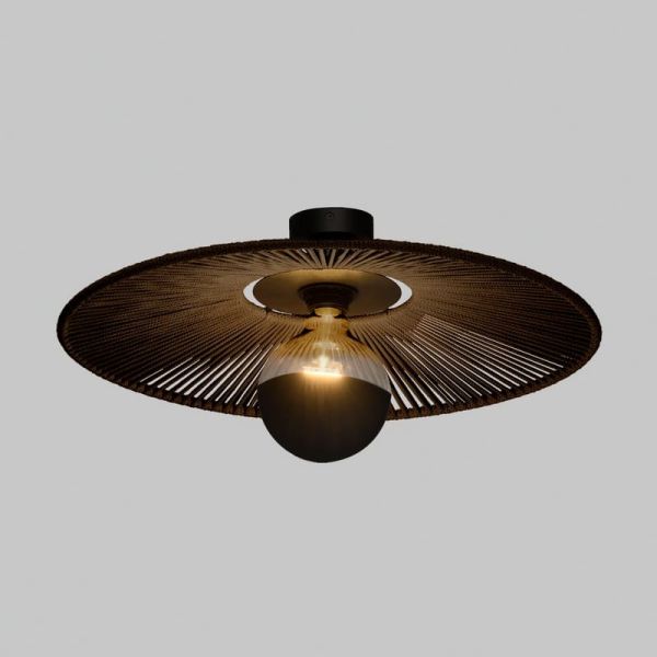 Abat-jour Ø 68cm PAMELA H70 mm + Disque Noir en corde et rotin, différents coloris -Configurable-