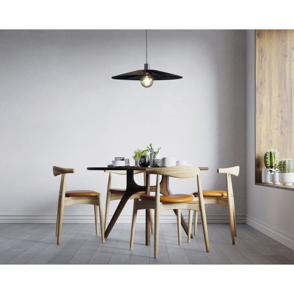 Abat-jour Ø 68cm PAMELA H70 mm + Disque Noir en corde et rotin, différents coloris -Configurable-